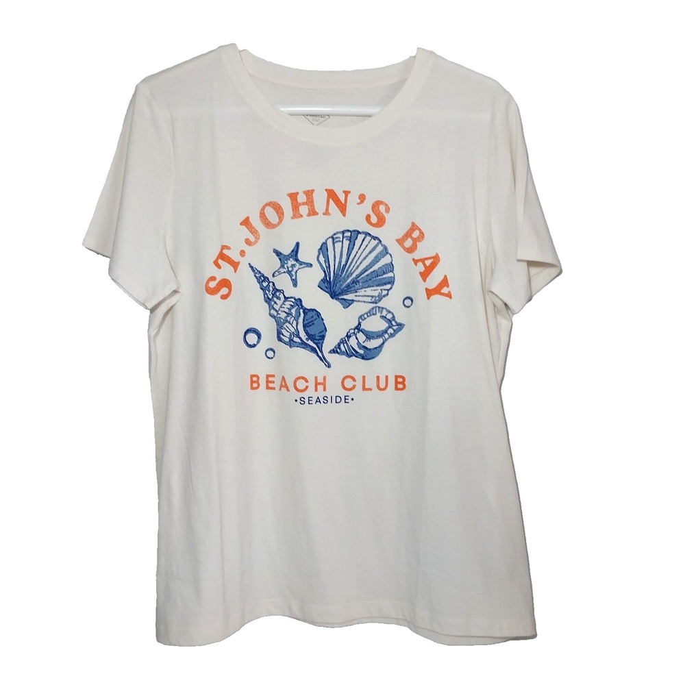 NWOT St John's Bay W Sz L Beach Club *Seaside* Sea Shell Graphic Tee S/S T-Shirt